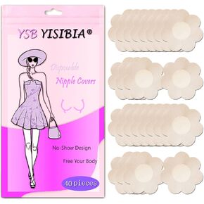YISIBIA 40 Pcs Nipple Covers For Women Disposable Self-Adhesive No Show Nipple Pasties Petals Stickers Breast Pasties (Nude)