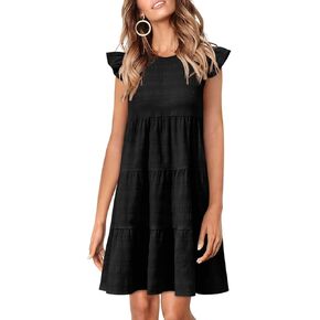 Yousify Summer Babydoll Dresses for Women 2025 Casual Loose Cute Ruffle Cap Sleeve Flowy Mini Dress Sundress