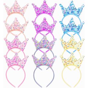 12 Pack Princess Crown Headband, Glitter Sequin Crown Headband, Shiny Tiaras and Crowns Hair Accessories for Birthday Party, Proms, Gifts