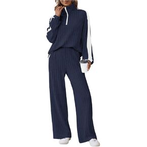 ملابس Soly Hux للسيدات المكونة من قطعة 2 قطعة مخططة نصف Zip Long Sleev