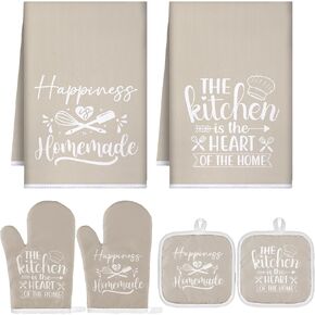 Sratte 6 Pcs Farmhouse Kitchen Towels Pot Holders Oven Mitts Set 2 Dish Towels 2 Potholders 2 Cooking Mittens Oven Glove for Baking Cooking Grilling Supply (Black)