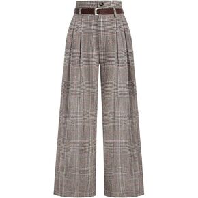 SOLY HUX Women's Plaid High Waisted Wide Leg Pants Casual Work Office Long Trousers