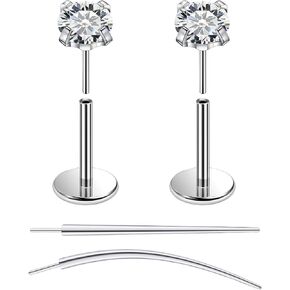 F136 Titanium 20/18/16G Threadless Flat Back Stud Earrings Nose Rings Lip Labret Medusa Monroe Piercing Jewelry with Taper for Women Men