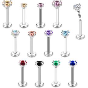 Bodyace 16g Push-in Lip Rings Tragus أقراط ، ترصيع Labret بدون خيوط Monroe Medusa Percing Jewelry ، أقراط Conch Helix Charilage للنساء الرجال