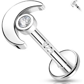 Melighting 16G Moon Helix Earring Sterling Sliver 925 Cartilage Earring Internally Threaded Helix Stud For Women Flat Back Earring 8 mm Helix Piercing Jewelry