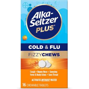 Alka-seltzer Plus Cold & Flu FizzyChews, No Water Needed, On The Go Cold Medicine for Adults, Orange Flavor, 16 Count
