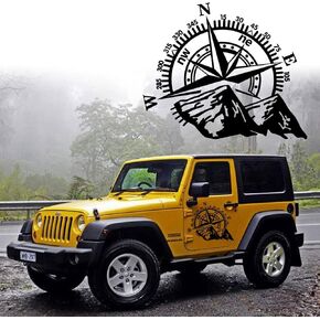 21''x17.3'' Mountain Compass Stickers Decal for Car Hood Auto Body Side Door Compass Graphics Car Stickers Waterproof Vinyl Stripe Decal Sticker Off-Road Vehicles (Black)