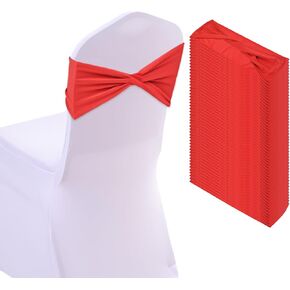 50-Pack Spandex Chair Sashes with Bows | Stretch Bands for Weddings, Banquets, Events | Elastic Chair Bows (Red, Premium Party Decorations)