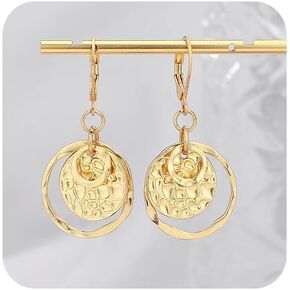 Chunky Gold Drop Dangle Earrings for Women Trendy 18K Gold Plated Circle Disc Leverback Earrings Costume Accessories Jewelry