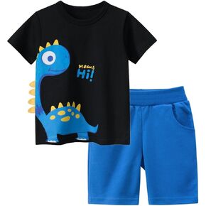 Biniduckling Toddler Short Set Boy Summer Outfit Graphic Tee and Shorts 2-8 Years