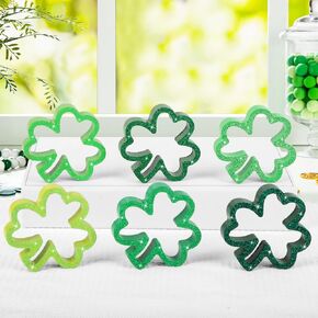 6Pcs Glitter St. Patrick's Day Table Decorations Signs, Wooden Green Shamrock Tiered Tray Decors, Irish-themed Lucky Clover Block Sign St Patrick's Day Tabletop Centerpiece for Home Party Shelf