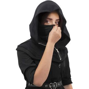 Steampunk Rogue Hood Scarf Hat With Zip Adjustable Opening | Unisex Adults Costume Hooded Cape For Cyberpunk Cosplay Halloween Dress Up and Daily Wear