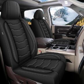 أغطية مقعد Aomsazto مناسبة ل Dodge Ram 2002-2024: أغطية مقعد السيارة الجلدية في RAM 1500 2500 3500 مجموعة كاملة من طاقم الشاحنات رباعية مع مقعد مقسم (خط أحمر ، 5 مقاعد منحنية)