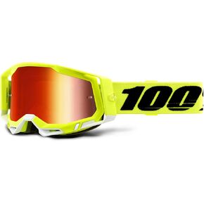 100% Racecraft 2 Mountain Bike & Motocross Goggles - MX and MTB Racing Protective Eyewear (YELLOW - Mirror Red Lens)
