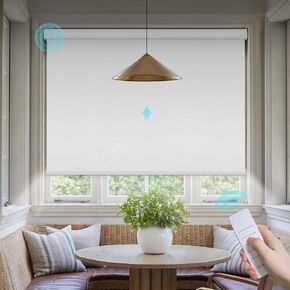 Motorized Blinds with Remote: Canisteo Battery Powered Control Electric Smart Roller Blinds Shades with Remote for Windows Cordless 100% Blackout, Essential White, 46" W X 72" H
