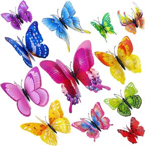 24PCS Colorful 3D Butterfly Wall Decor Magnets, Double Layer Design, 12 Unique Styles, 12 Different Sizes, Ideal for Spring Decor, Girls Room, Party, Birthday, Wedding