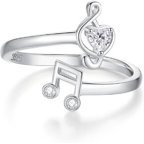 sterling Silver Music Note Rings قابلة للتعديل Love Heart Music أشياء للنساء الموسيقيات الموسيقية