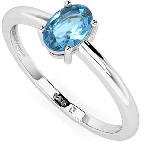 Natural Swiss Blue Topaz Stackable Ring for Women in Sterling Silver, November Birthstone Jewelry Gifts for Her (Round, Oval, Pear)