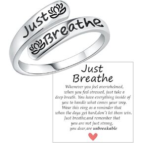 925 Sterling Silver Lotus Just Breathe Ring for Women Adjustable Hope Inspirational Jewelry Encouragement Gifts