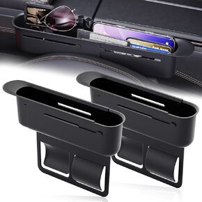 2 Pack Black Car Seat Gap Filler Organizer, Expandable Storage Case with Max Adjustable Internal Length of 13 Inch, Adustable Design Car Seat Gap Organizer for Phones, Keys, Cards (Universal Fit)