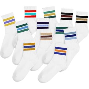 Cuffbow 12 Pairs Retro Striped Crew Socks Sporty Calf Stripe Pattern Athletic Socks Cotton Unisex Multicolor for man woman