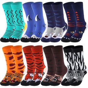 Frienda 8 Pairs Fun Men Dress Socks Men's Colorful Animal Funny Pattern Novelty Cotton Casual Socks Bulk Holiday Gifts for Father Dad