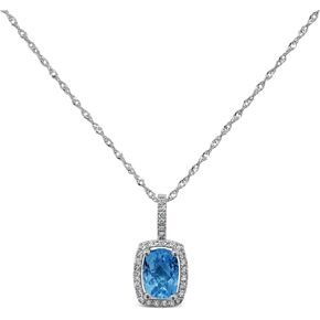 14K White Gold Genuine Blue Topaz 1-1/3 Ct Pendant Necklace with Diamonds, 18" Chain