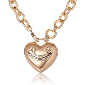 Juicy Couture Necklace Gold or Rhodium Tone, Logo Heart Necklace for Women, Juicy Gifts