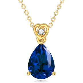 14k Gold Pear Gemstone Birthstone Necklace with Real Diamond(I2-I3 Clarity),2 Carat Teardrop Created Birthstone Anniversary Birthday Mother's Day Necklaces for Women Mom Her