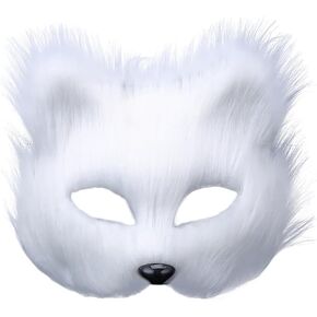 ikasus Artificial Fox Face Cover Mask Halloween Fox Mask Cosplay Costume Half Face Animal Furry Party Christmas Party White