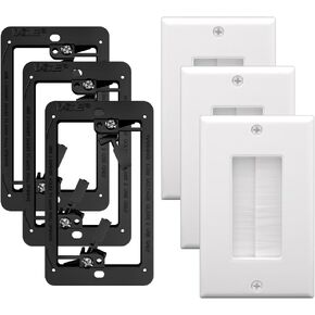 VCE Brush Wall Plate with Mounting Bracket 3-Pack, Cable Pass Through Insert with UL Listed Single Gang Wall Cover for Low Voltage Cables, Cord Hider for Wall Mount TV, Home Theater System, White