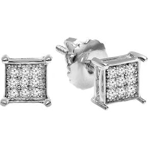 Dazzlingrock Collection 0.10 Carat (ctw) Round Diamond Square Shape Men's & Women's (Unisex) Hip Hop Iced Stud Earrings 1/10 CT