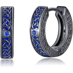 Viking Hoop Earrings for Men Women S925 Steling Silver Hypoallergenic Cool Norse Viking Runes Jewelry Gifts