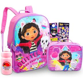 Dreamworks Gabby's Dollhouse Backpack with Lunch Box Set - Bundle with 16" Backpack, Lunch Bag, Stickers, Water Bottle, More | Gabby's Dollhouse School Bag for Girls