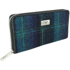 of Scotland Harris Tweed Wallet Large Zip Purse for Women Made in Scotland (Blue/Turquoise)