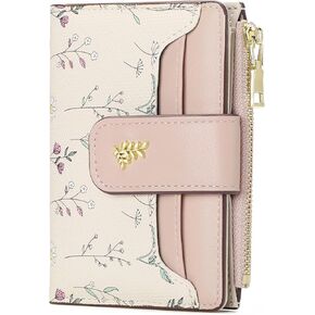 Small Wallets for Women Leather Bifold Zipper Pocket Wallet Cute Flower Credit Card Holder Coin Purse with ID Window