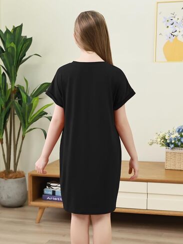 GORLYA Girls Short Sleeve A-Line Loose Casual Shift Swing Summer T-Shirt Dress with Pockets 6-16Y in Kuwait