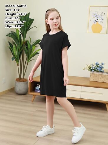 GORLYA Girls Short Sleeve A-Line Loose Casual Shift Swing Summer T-Shirt Dress with Pockets 6-16Y in Kuwait