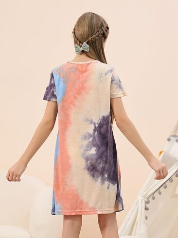 GORLYA Girls Short Sleeve A-Line Loose Casual Shift Swing Summer T-Shirt Dress with Pockets 6-16Y in Kuwait