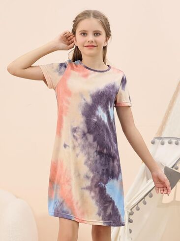 GORLYA Girls Short Sleeve A-Line Loose Casual Shift Swing Summer T-Shirt Dress with Pockets 6-16Y in Kuwait