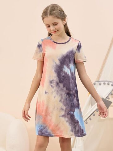 GORLYA Girls Short Sleeve A-Line Loose Casual Shift Swing Summer T-Shirt Dress with Pockets 6-16Y in Kuwait