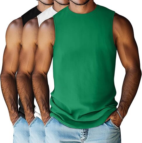 Huukeay 3 Pack Men's Big & Tall Sleeveless Muscle Shirts, Cotton Blend Gym Tank Tops Moisture Wicking Slim Fit Workout Tees in Saudi Arabia