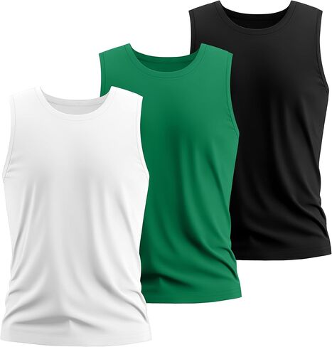 Huukeay 3 Pack Men's Big & Tall Sleeveless Muscle Shirts, Cotton Blend Gym Tank Tops Moisture Wicking Slim Fit Workout Tees in Saudi Arabia