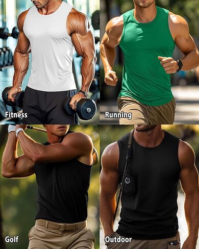 Huukeay 3 Pack Men's Big & Tall Sleeveless Muscle Shirts, Cotton Blend Gym Tank Tops Moisture Wicking Slim Fit Workout Tees in Saudi Arabia