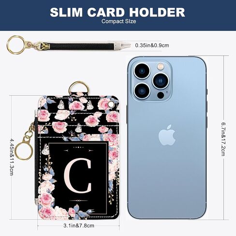 Slim Wallet Credit Card Holder, Initial Letter C, RFID Wallet Women Cute Small Front Pocket Wallet With Zipper, PU Leather Thin travel RFID Blocking Card Case ID Window,Ladies Gifts in Saudi Arabia
