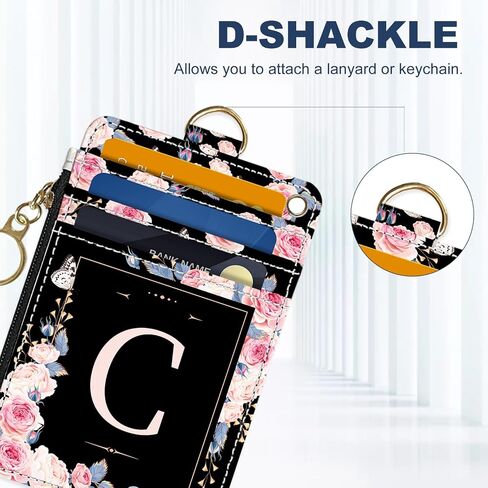 Slim Wallet Credit Card Holder, Initial Letter C, RFID Wallet Women Cute Small Front Pocket Wallet With Zipper, PU Leather Thin travel RFID Blocking Card Case ID Window,Ladies Gifts in Saudi Arabia