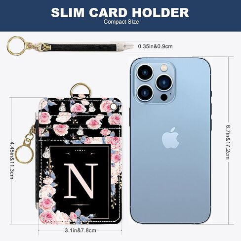 Slim Wallet Credit Card Holder, Initial Letter C, RFID Wallet Women Cute Small Front Pocket Wallet With Zipper, PU Leather Thin travel RFID Blocking Card Case ID Window,Ladies Gifts in Saudi Arabia