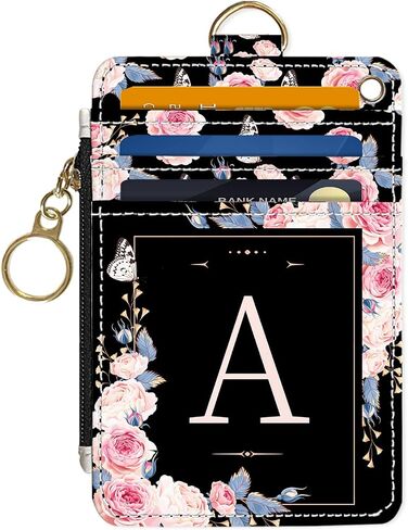 حامل بطاقة ائتمان ضئيلة محفظة ، رسالة أولية C ، محفظة RFID Women Cute Small Monit Pocket Wallet with zipper ، Pu Thine Travel Rfid Card Card Window in Saudi Arabia