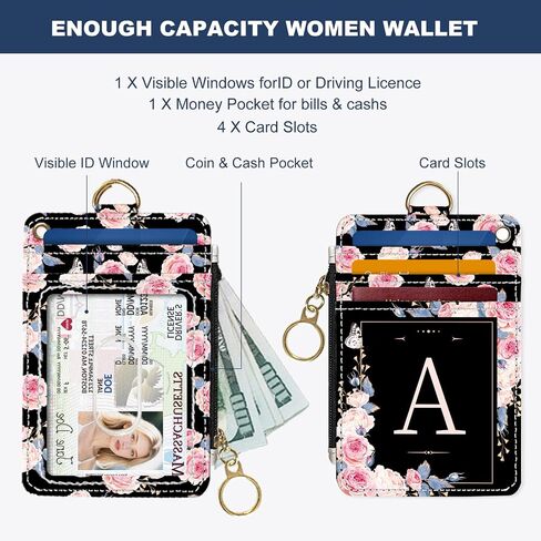 حامل بطاقة ائتمان ضئيلة محفظة ، رسالة أولية C ، محفظة RFID Women Cute Small Monit Pocket Wallet with zipper ، Pu Thine Travel Rfid Card Card Window in Saudi Arabia