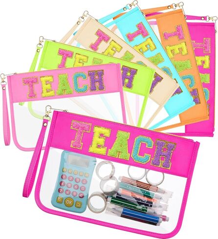 Kacctyen 6 Pcs Beach Bags Chenille Letter Clear Makeup Bag with Zipper Waterproof Cosmetic Toiletry Pouch with Handle Gym Travel Summer Gifts for Women Girls (Pink Mix,Beach) in Kuwait